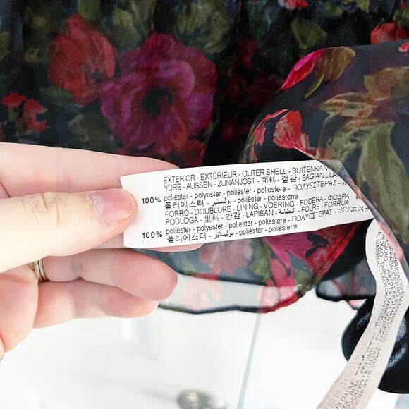 Zara Red Floral Organza Sheer Floral Frill Puff Sleeve Blouse * - Picture 9 of 11